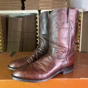 JUSTIN Men's Size 9.5 B Classic Brown Marbled Leather Roper Cowboy Boots 3162